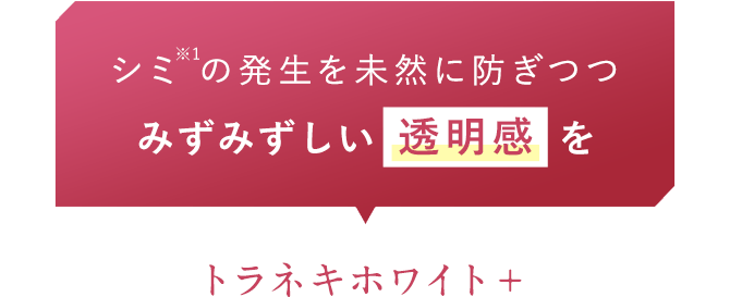 シミ※1の発生を未然に防ぎつつ みずみずしい透明感を トラネキホワイト＋