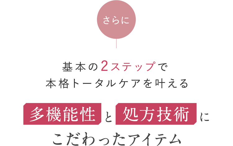 さらに 基本の2ステップで本格トータルケアを叶える 多機能性と処方技術にこだわったアイテム