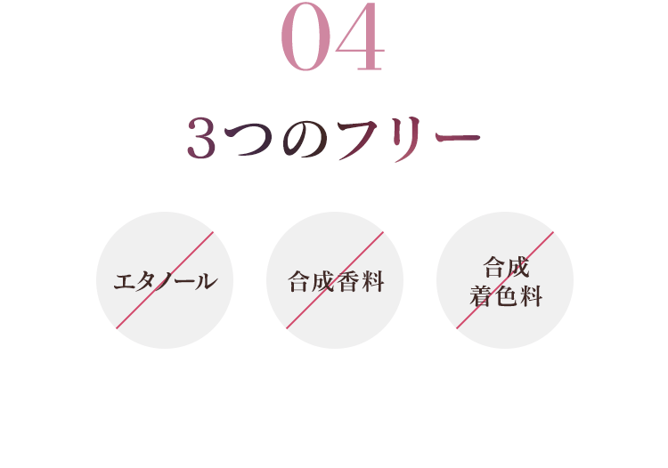 04 3つのフリー エタノール、合成香料、合成着色料