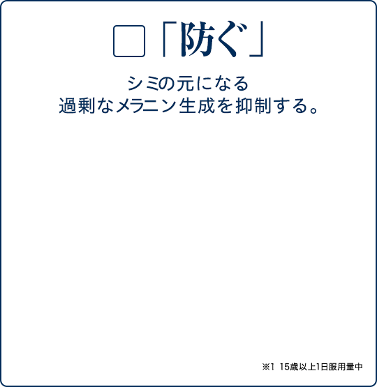 「防ぐ」シミの元になる過剰なメラニン生成を抑制する。