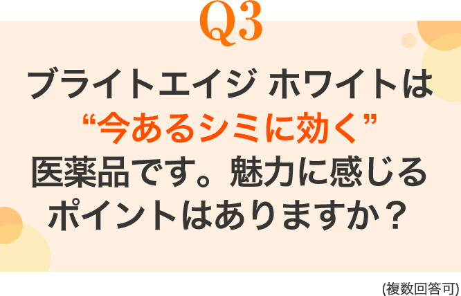 Q3 ブライトエイジ ホワイトは“今あるシミに効く”医薬品です。魅力に感じるポイントはありますか？