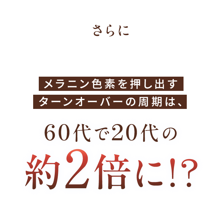 さらに  メラニン色素を押し出す ターンオーバーの周期は、60代で20代の約2倍に!?