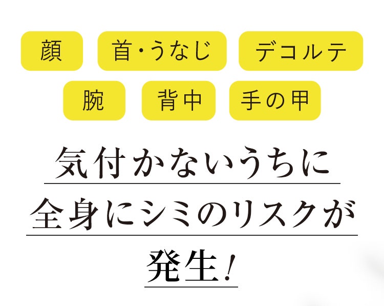[顔][首・うなじ][デコルテ][腕][背中][手の甲] 気付かないうちに全身にシミのリスクが蓄積！