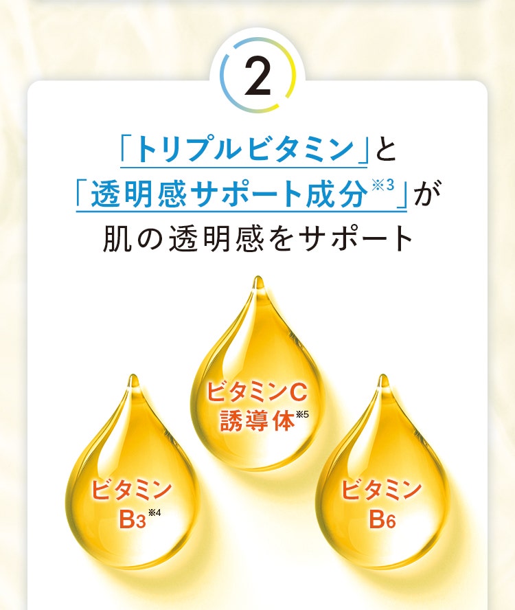 2 「トリプルビタミン」と「透明感サポート成分※3」が肌の透明感をサポート