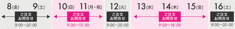 8月13日(水)～15日(金)営業時間変更 ご注文・お問合せ9:00～18:00