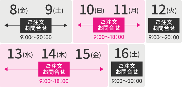 8月13日(水)～15日(金)営業時間変更 ご注文・お問合せ9:00～18:00