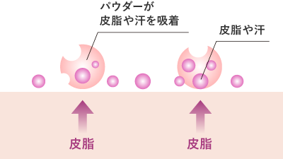 パウダーが皮脂や汗を吸着 多孔質パウダー 皮脂や汗 ※イメージ図